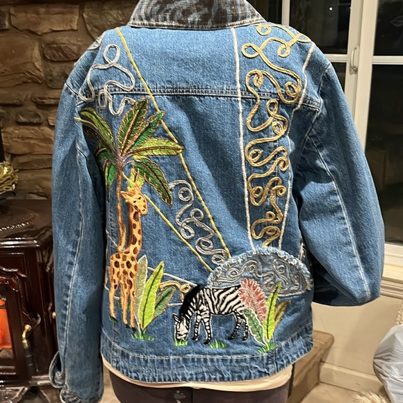 Vintage embroider Jean jacket jungle theme - Picture 4 of 10
